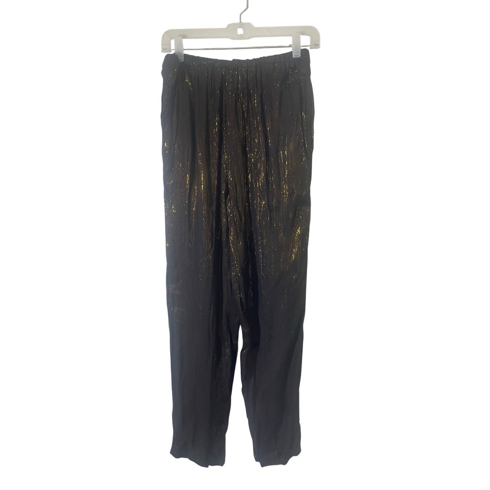 Vintage Sheer Metallic Gold Stripe Pull On Glam Pants S Disco Rock Festival - Picture 3 of 9